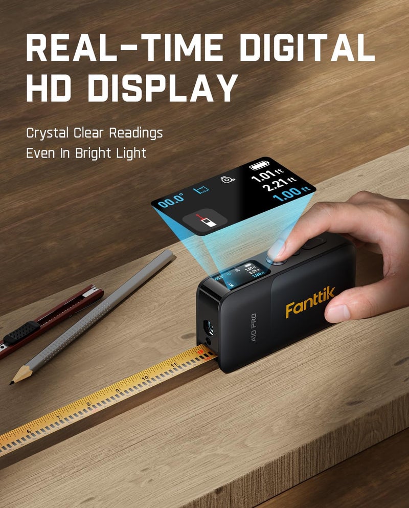 Fanttik A10 برو مقياس شريط ليزر رقمي 2 في 1 مع شاشة ملونة HD IPS، أداة قياس ليزر قابلة لإعادة الشحن بطول 165 قدم وشريط قياس بطول 9.8 قدم، 6 وحدات قابلة للاختيار، للمسافة/المساحة/الحجم - Image 2